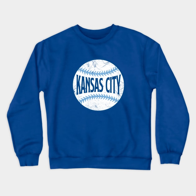 Kansas City Retro Baseball - Blue Crewneck Sweatshirt by KFig21